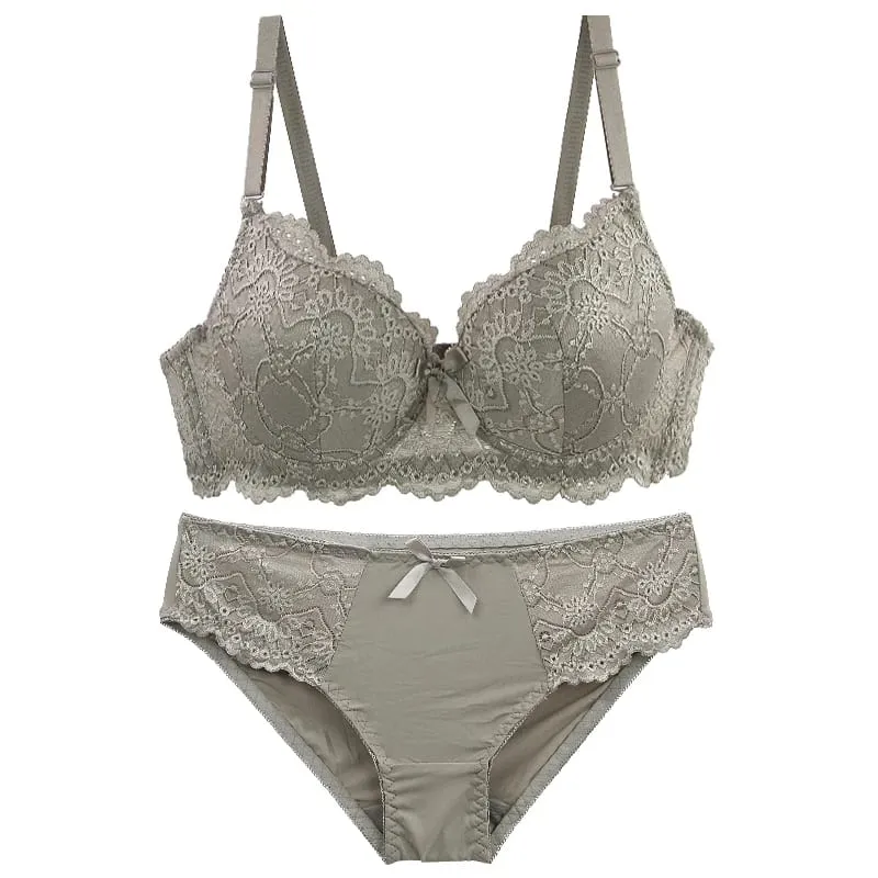 Dainafang conjuntos de sutiã minimizador de renda 3/4 copo push up lingerie suporte lateral alças removíveis 3 ganchos roupa interior feminina