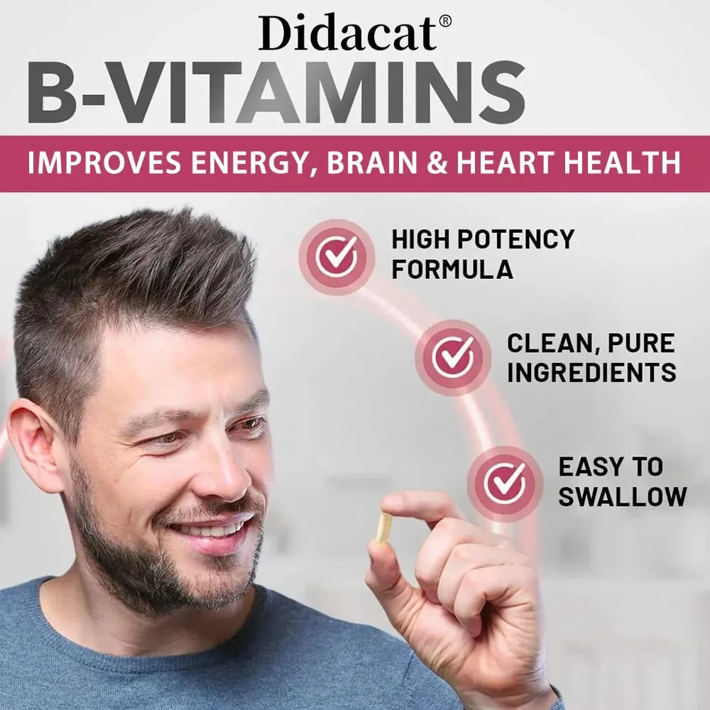 Complexo de vitamina B ativo unissex utilizável, altamente eficaz e facilmente absorvido - energia imunológica e suplemento metabólico