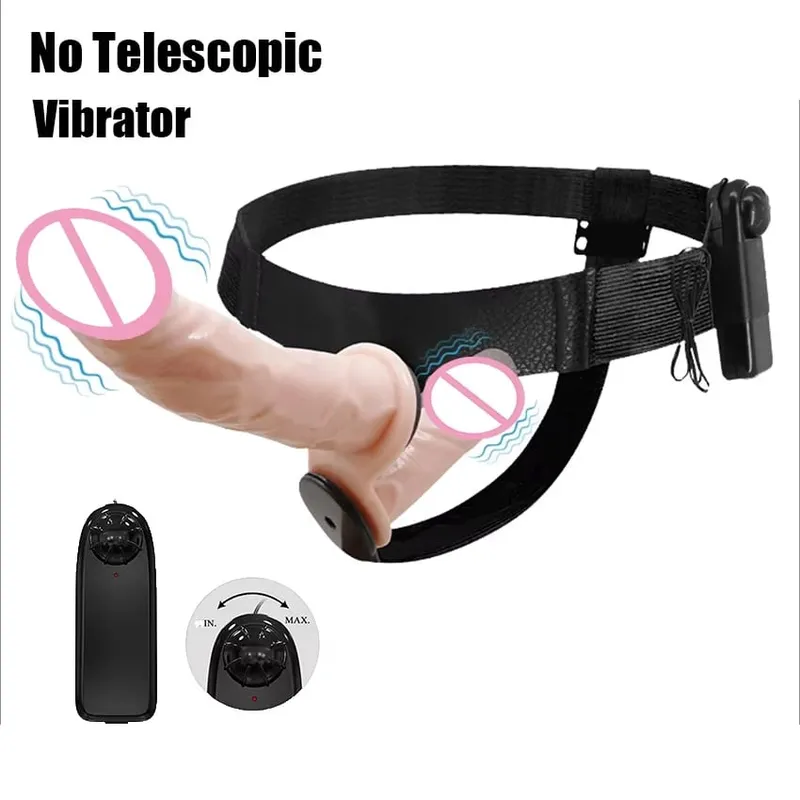 綁帶式雙頭伸縮假陽具振動器逼真可穿戴按摩器女同性戀成人用品性玩具
