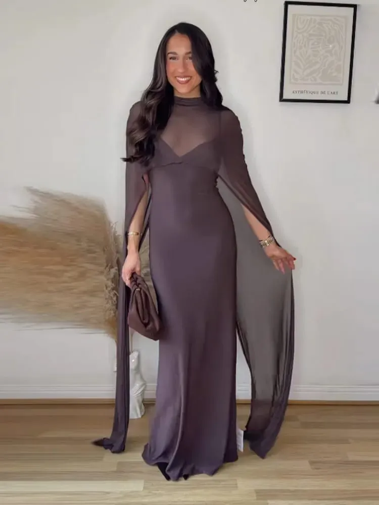 Sheer cape vestidos de noite femininos elegantes fino com decote em v sem costas sem mangas hip pacote vestido para mulher 2026 senhora vestidos de festa — image 7