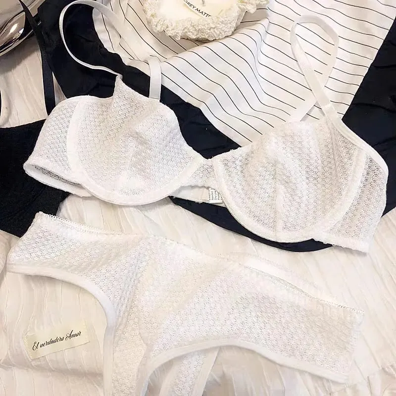 Conjunto de sutiã liso casual feminino elegante conjunto de lingerie elástica tanga fina conjunto de sutiã e calcinha