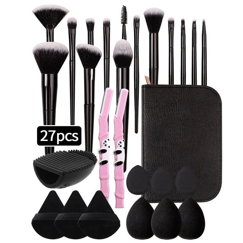 27/14/9/1PCS Professional Makeup Brush Set 14 Brushes Makeup Sponge Powder Puff Makeup Bag Eyebrow Razor Cleaning Tools
