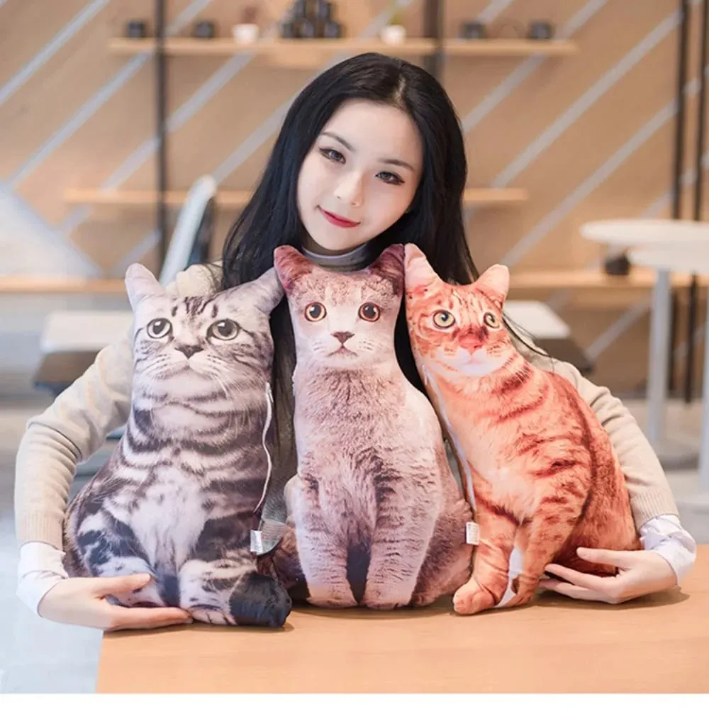 Criativo realista 3d gato simulação macia gato plushie travesseiro dos desenhos animados kawaii animais almofada para meninas