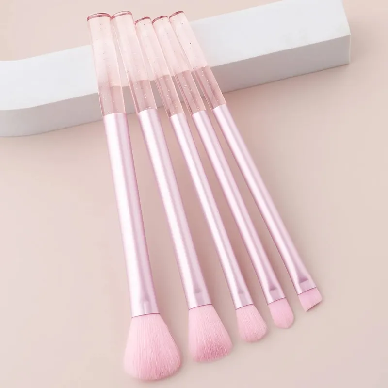 5 pçs transparente glitter haste pincéis cosméticos multi-função blush pó sombra sobrancelha aplicadores de maquiagem
