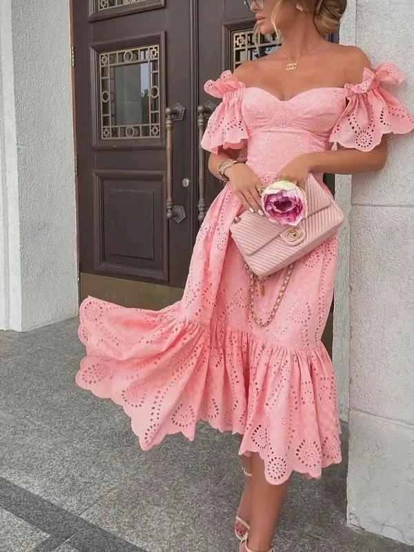 Vestido feminino fora do ombro vestidos de comprimento médio sólido dot sexy splice apertado cintura alta decote em v uma linha elegante magro ajuste vestidos