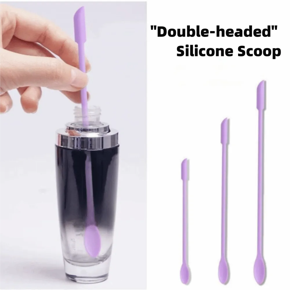3 pçs portátil mini raspador de silicone dupla-cabeça macia colher de escavação cosmética alongada jam raspagem colheres conjunto de pincéis de maquiagem