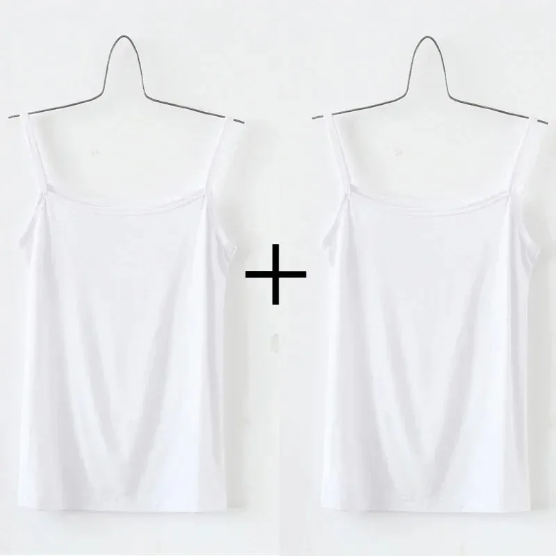 Feminino cor sólida cintas de espaguete sem mangas camisola fina com almofada no peito algodão verão wear fora feminino curto topos coletes