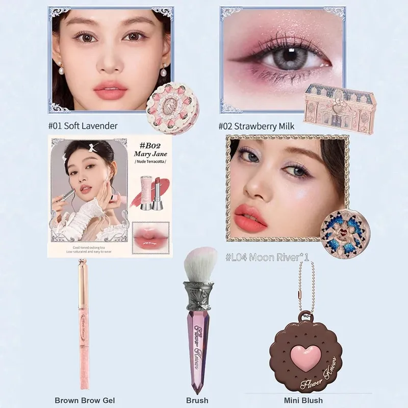Flor sabe kits de maquiagem conjunto de presente de natal espelho longa duração blush batom fosco pó prensado tudo em conjuntos de maquiagem