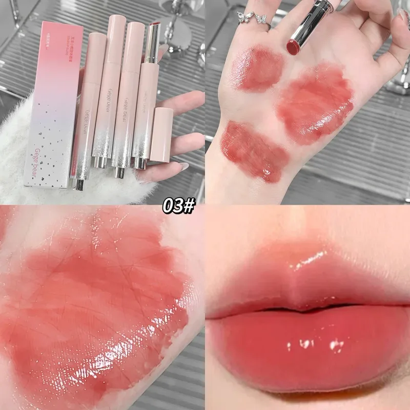 Luz de água clara sólido brilho labial geléia aguado rosa batom lápis hidratante espelho batom caneta coreano lábios maquiagem cosméticos