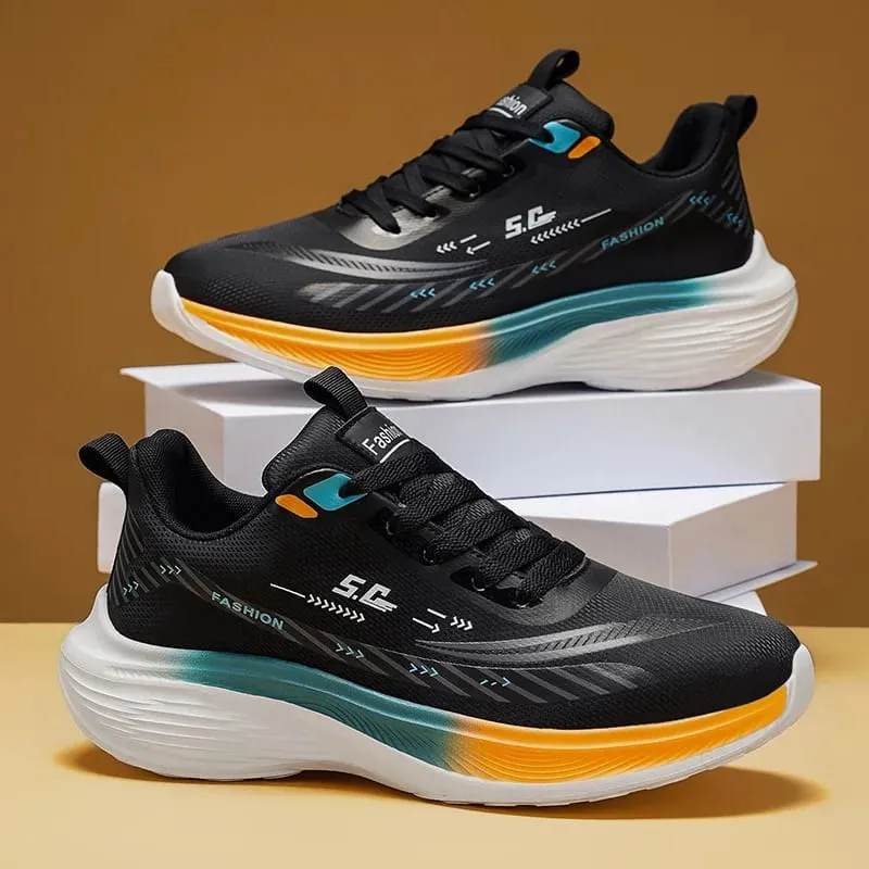 Tênis de corrida masculino leve respirável malha sola grossa amortecimento sapatos de caminhada casuais tamanho 39-44