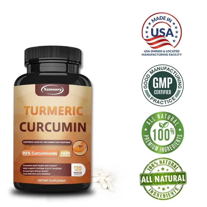 Suplemento de cápsulas de cúrcuma e curcumina com extrato de pimenta preta BioPerine para suporte digestivo e imunológico das articulações
