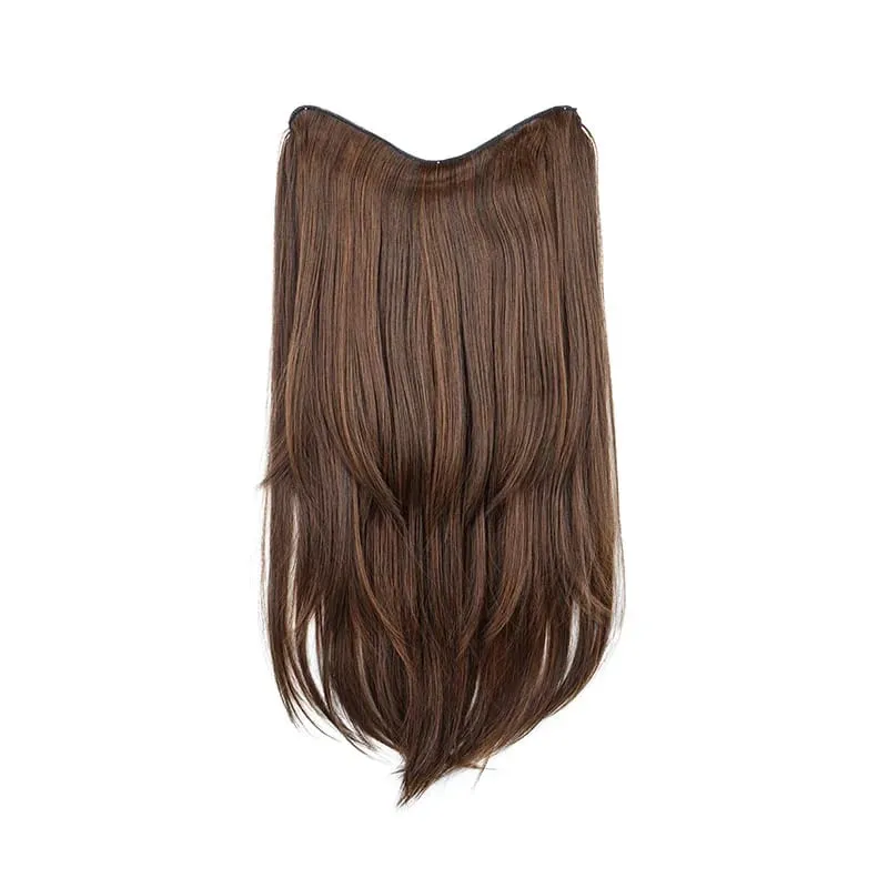 22 Polegada sintético longo micro encaracolado em camadas extensão do cabelo remendo natural olhando invisível peruca de uma peça para mulher