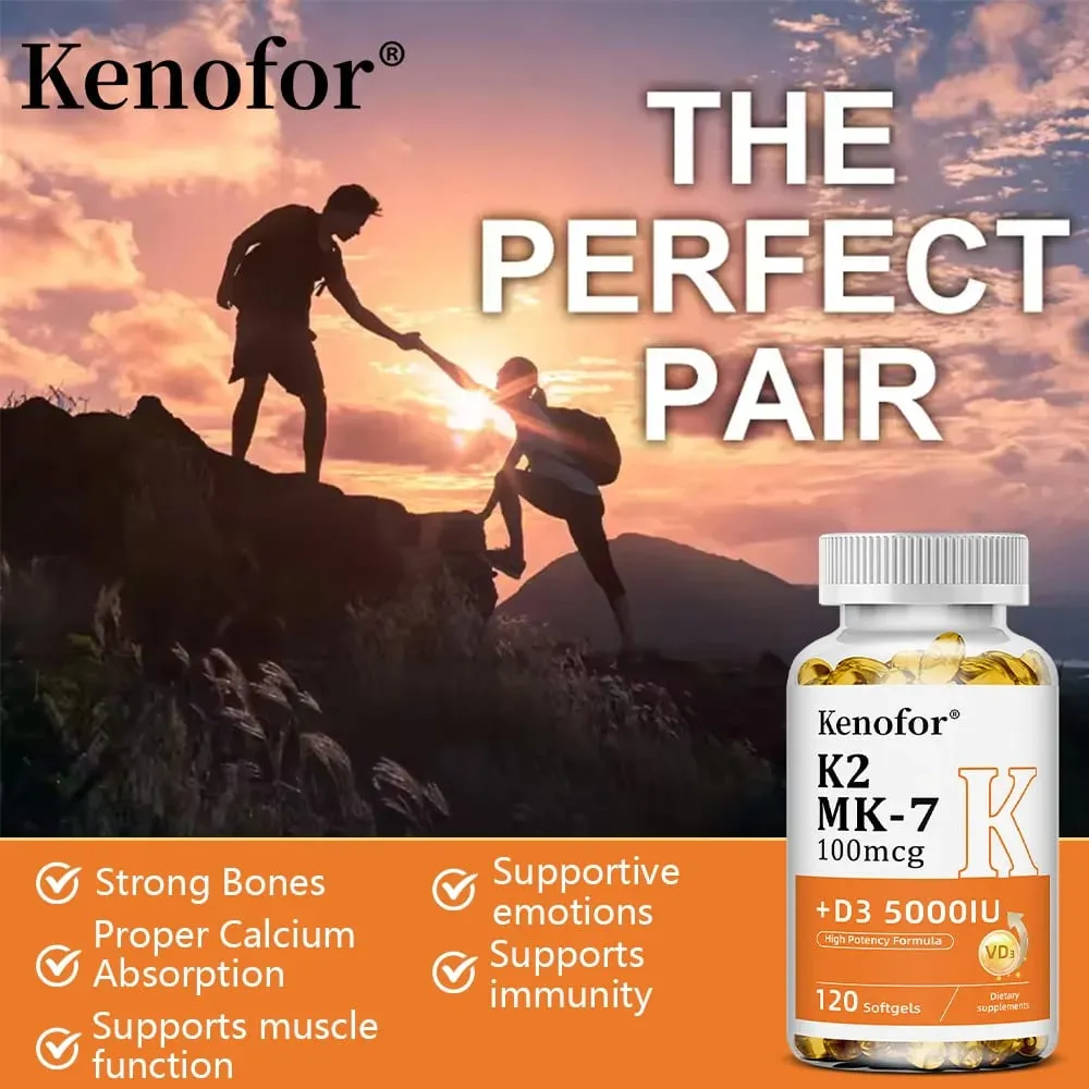 Vitamina D3 5000UI + K2 MK-7 100mcg | Coração ósseo e suporte imunológico