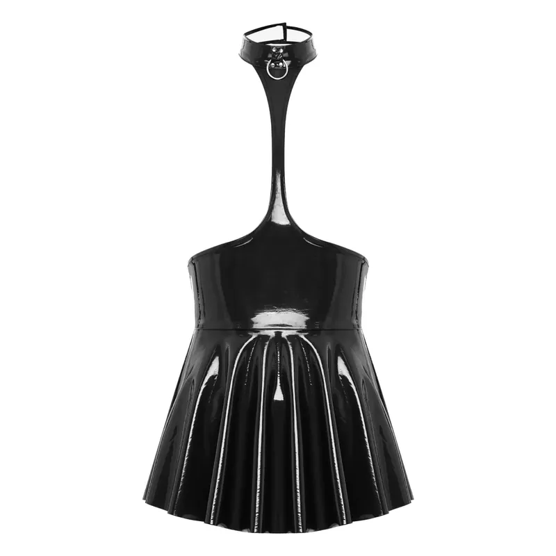 Vestido feminino brilhante metálico falso couro vazado halter costas nuas mini vestido skatista look molhado plissado saia linha festa roupa de balada