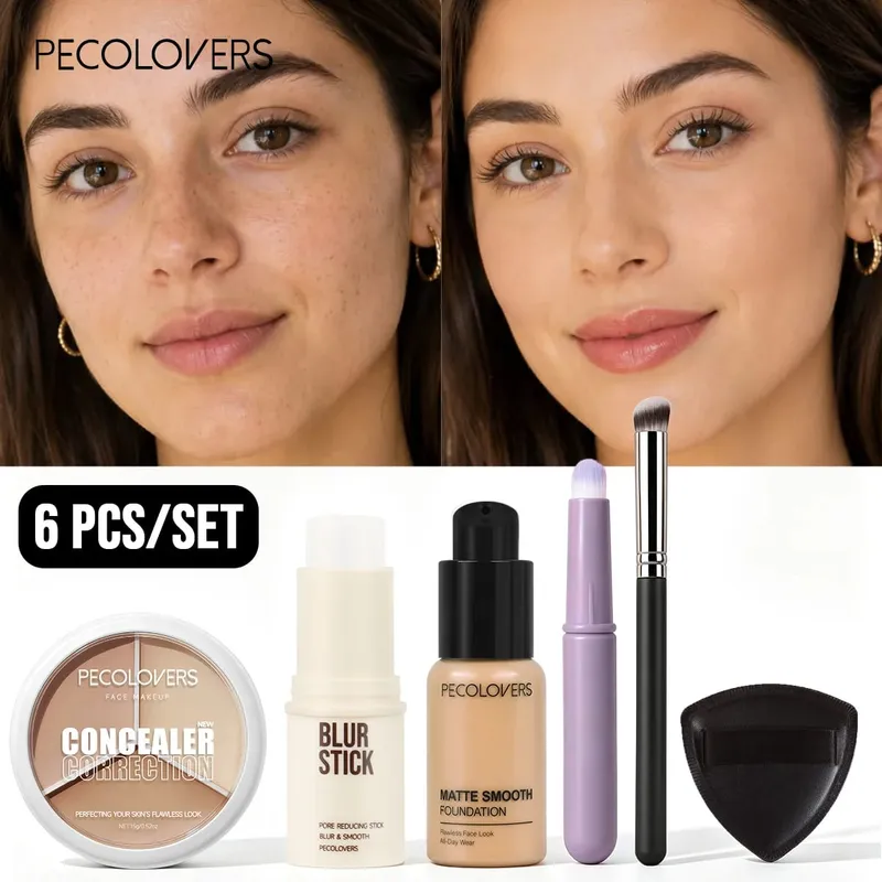 6 pçs/set à prova dwaterproof água cobertura completa corretivo fundação primer vara corretivo paleta puff escova hidratante rosto corretivo