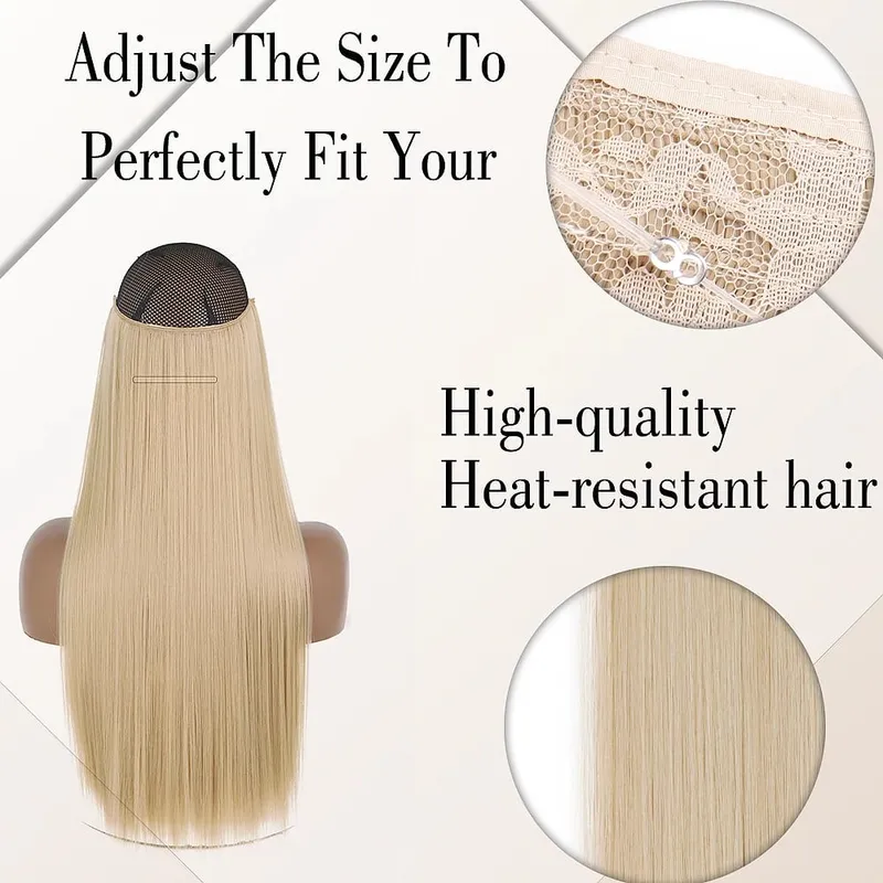 Sem clipes extensões de cabelo fio invisível longo em linha reta sintético falso pedaço de cabelo 80cm preto marrom loiro penteado