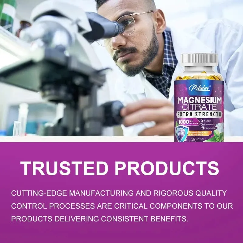 Magnesium Citrate Capsules 1000 Mg - Maximum Absorption for Muscle Nerve Bone and Heart Health Gluten Free Non-GMO