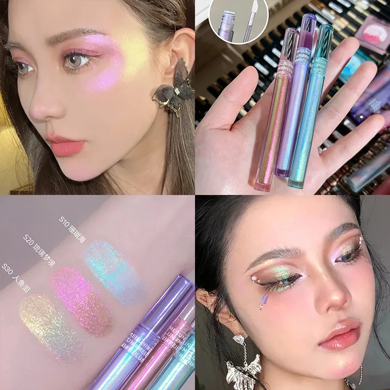 Glitter Chameleon Eye Makeup Multichrome Shimmer Eyeshadow Duochrome Stick Shine Chrome Highlighter Pen Party Luminous Cosmetics
