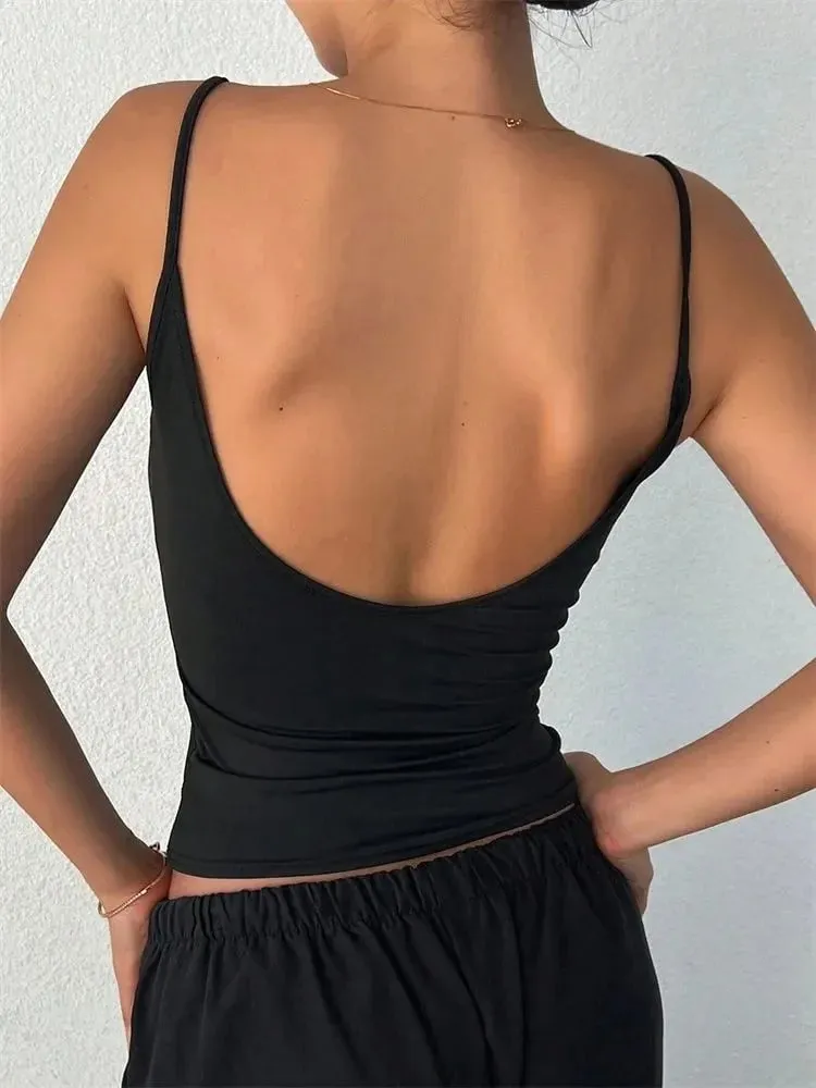 Mulheres sem costas cami colheita topo verão cor sólida casual sem mangas topo streetwear y2k roupas — image 3