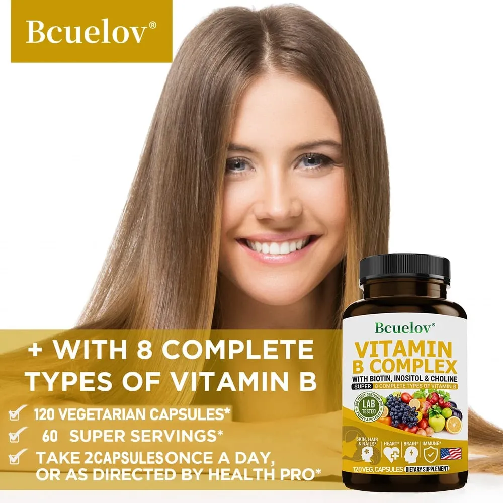 Vitamin B Complex - B1 B2 B3 B5 B6 B7 B9 B12 Biotin Choline Niacin - Brain Skin Hair Nervous System Immunity Metabolism
