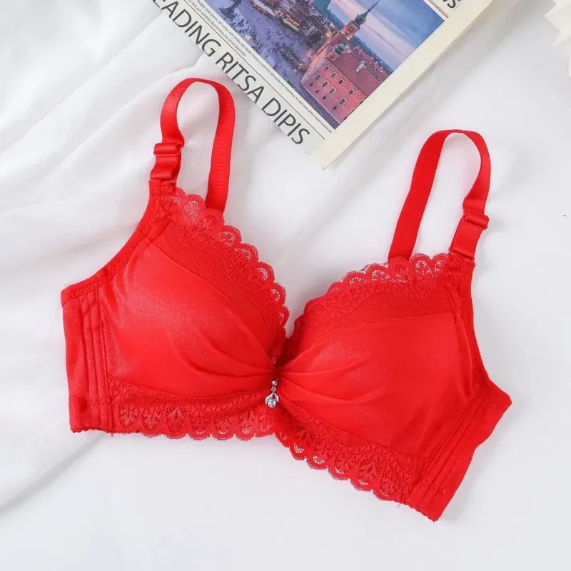 Sutiã push up ultra grosso de 8 cm, renda reunida sem fio, cobertura completa, lingerie, suporte lateral para copo A/B feminino