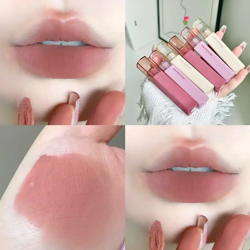Cappuvini batom líquido fosco de baixa saturação, cinza, rosa, à prova d'água, antiaderente, sem desbotamento, tonalidade labial, cosméticos de maquiagem coreana
