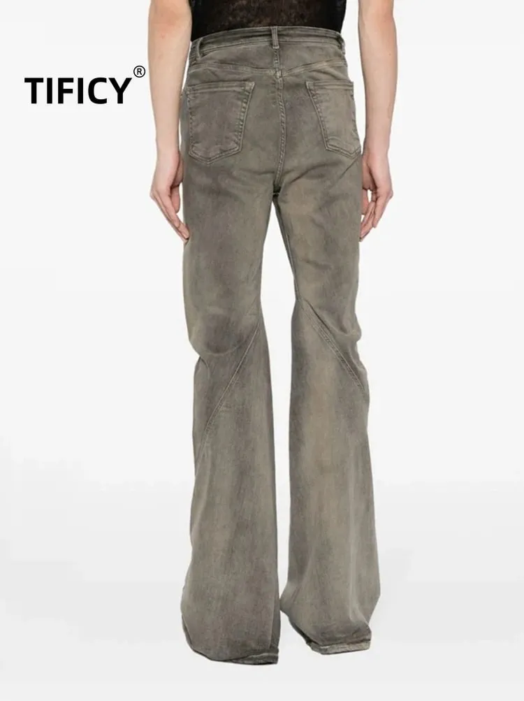 Calça jeans masculina High Street Flare Jeans cinza — image 5