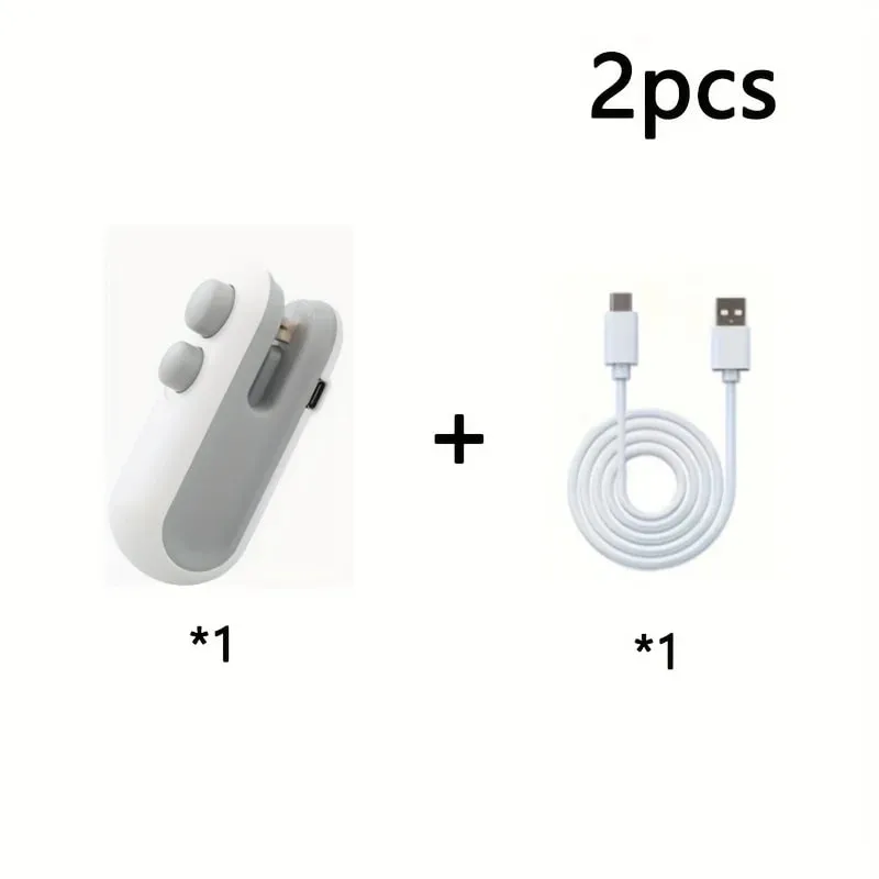 Selador de saco de lanche silencioso e portátil (pacote com 2 com cabo USB). O clipe de chip essencial para casa e camping. Reutilizável e eficiente — image 2