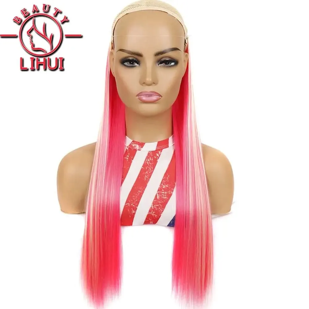 Synthetic Natural Synthetic Hair Extensions 5 Clip In Artificial Fake Ombre Blonde Brown Black Pink Straight False Hair Piece