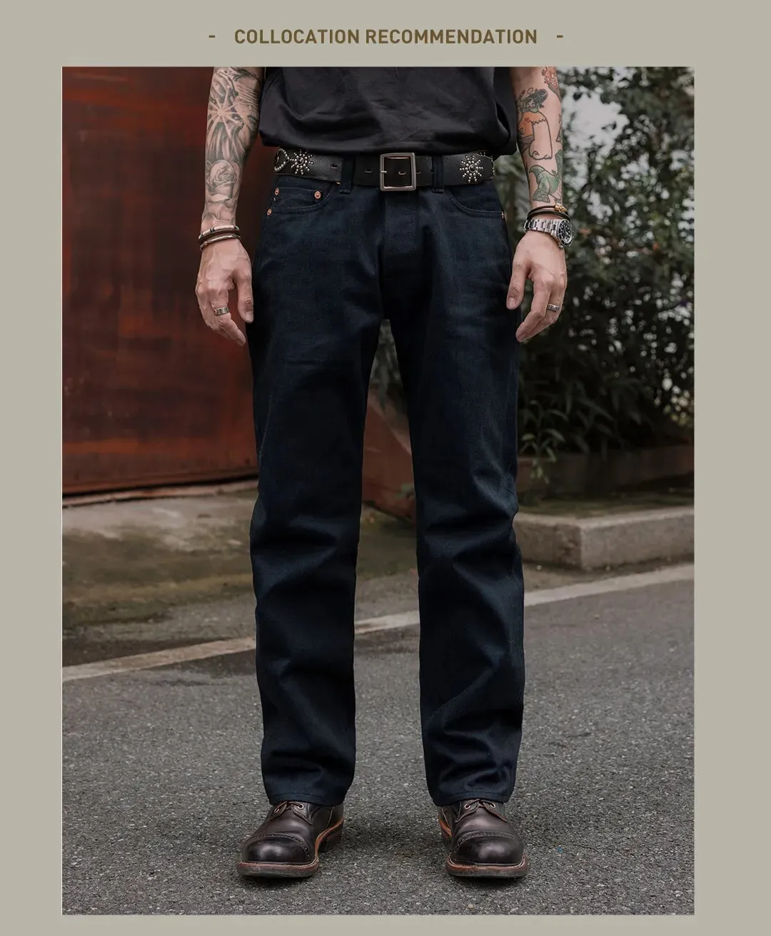 Red Tornado Midnight Blue Selvedge Jeans Masculino 16oz Denim Straight Fit Dark Indigo Workwear Calças — image 9