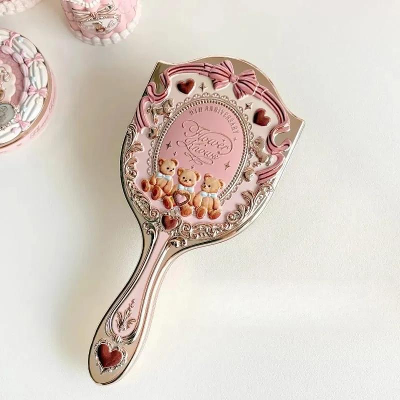 Flor conhece espelho de maquiagem portátil, noite de verão, morango, cupido, coelho, padrão de alívio de jardim, kit de ferramentas de maquiagem de cor limitada