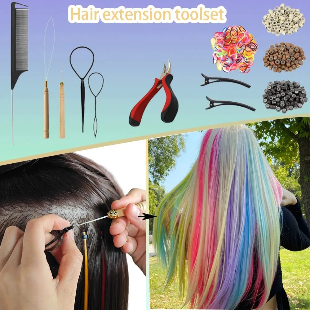 Colorful Synthetic Feather Extensions 16 Inch Long Hair Tool Set for Women 13 Available Colors 48 Pcs Set
