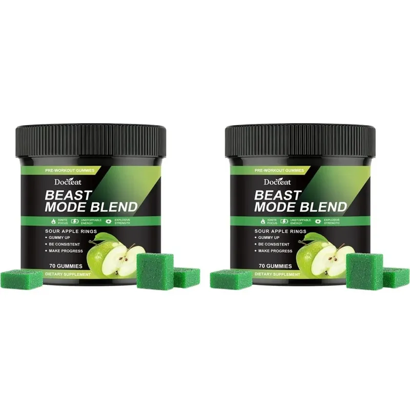 Docteat Beast Mode Blend Pré-treino Gummies Foco de Energia e Suporte de Resistência para Treinamento de Força e Ginásio Ativo Dias 70 Contagem