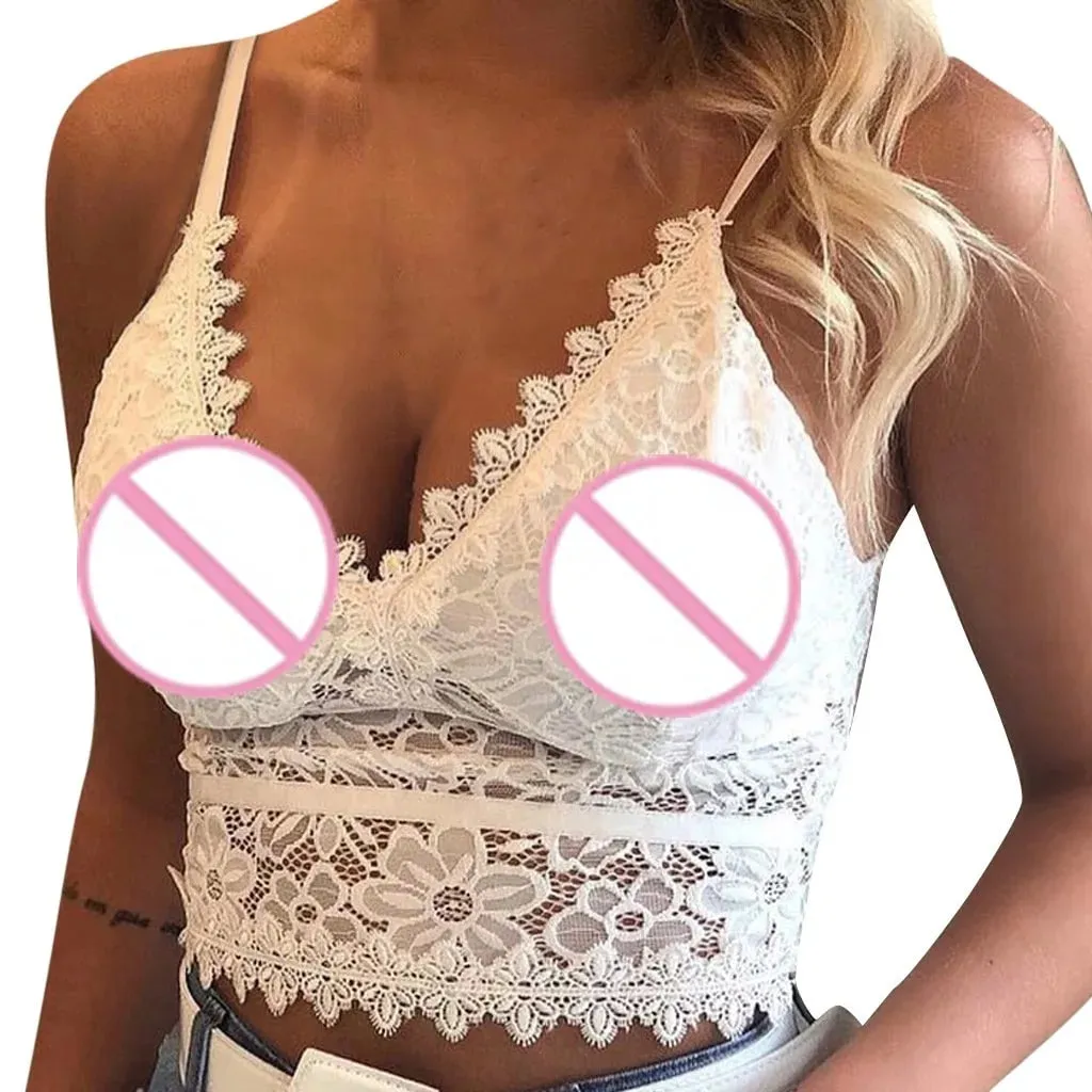 Sexy Lace Hollowing Mesh See Through Slim Backless Halter Crop Top Spaghetti Strap Sheer Embroidery Camisole Vest Corset — image 8