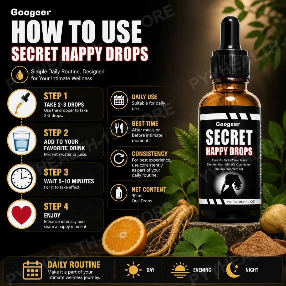 Googeer segredo feliz gotas orais ervas epimedium maca raiz ginseng ginkgo biloba suporte circulação sanguínea intimidade 30 ml