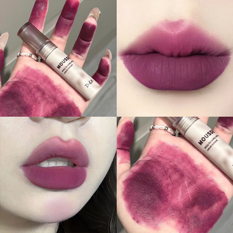 Batom gótico fosco preto à prova d'água, mousse, lama, nude, marrom, escuro, roxo, punk, brilho labial, maquiagem antiaderente