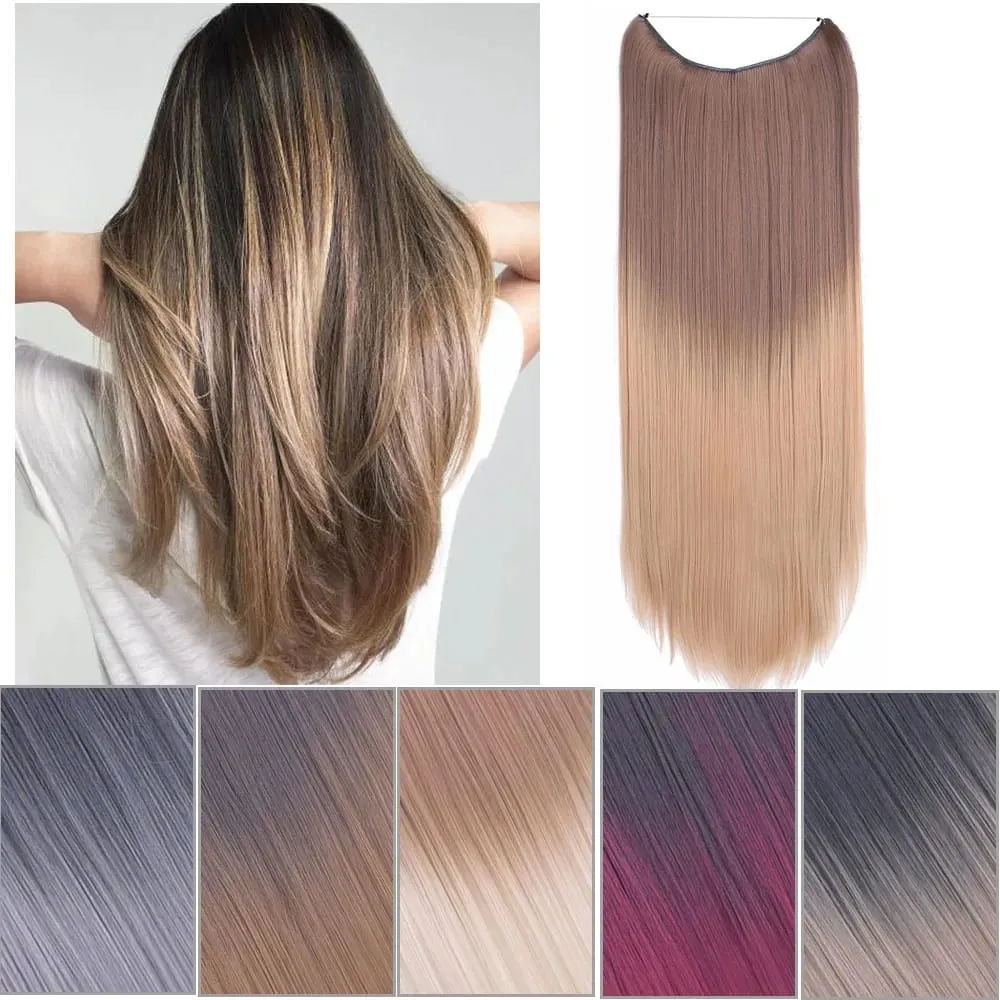 Jeedou Bergelombang Sambungan Rambut Keanjalan Keanjalan Tali Ikan Kawat Halimunan Satu Keping Tanpa Klip Alat Rambut Sintetik Warna Ombre Untuk Wanita