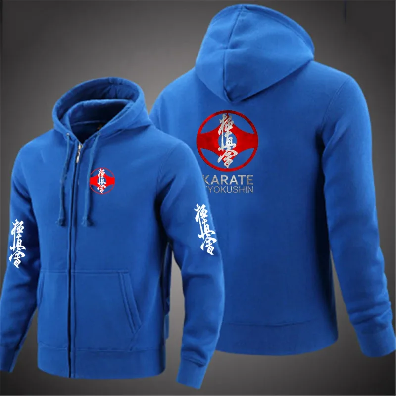 Kyokushin Karate Impresso Com Capuz Manga Longa Jaqueta Masculina Com Cordão Fechamento Com Zíper Cor Sólida Moletom Casual Roupas — image 2