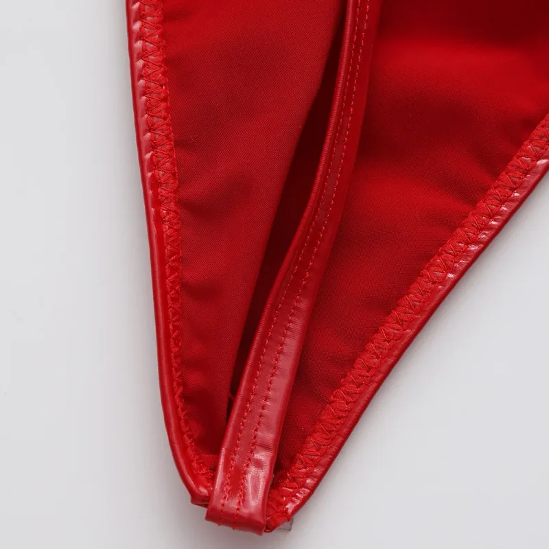 Cuecas masculinas de couro falso brilhante, cuecas g-string com alça fina, cintura baixa, lingerie masculina, lingerie com costas em t
