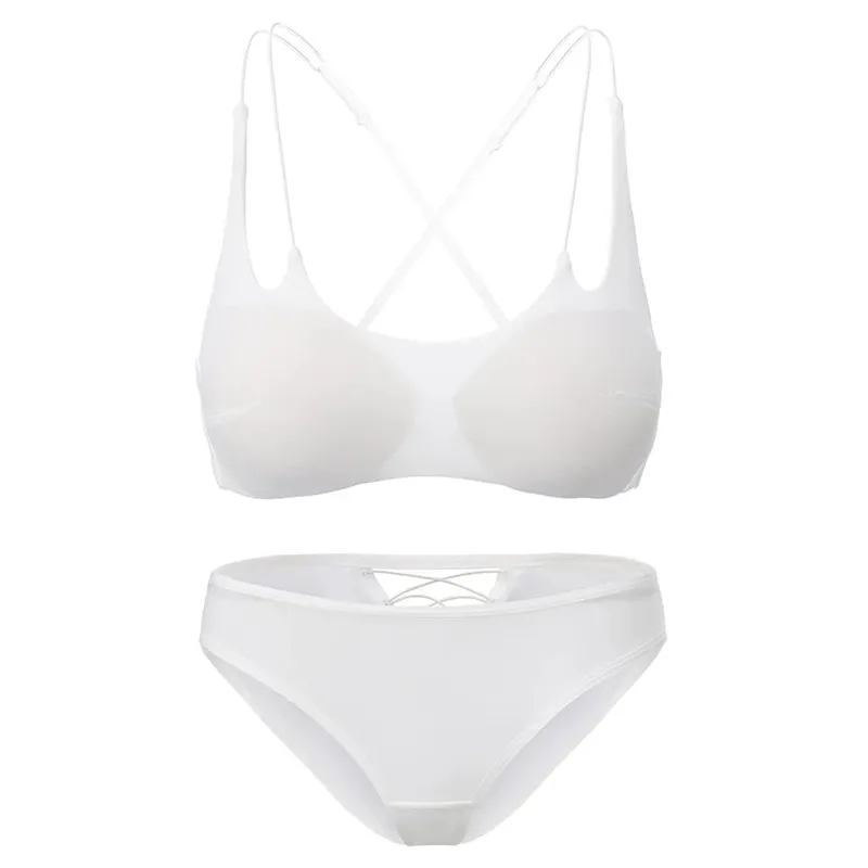 Fio suave livre de inserção fina sutiã calcinha lingerie conjunto cinta espaguete cruz sem costas feminino bela roupa interior três maneiras usar