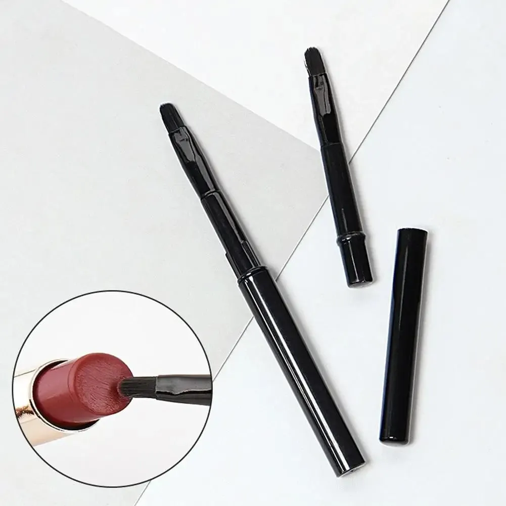 Pincéis de maquiagem para lábios, pincéis pretos com tampa, batom retrátil, viagem, portátil, escova labial, brilho, maquiagem