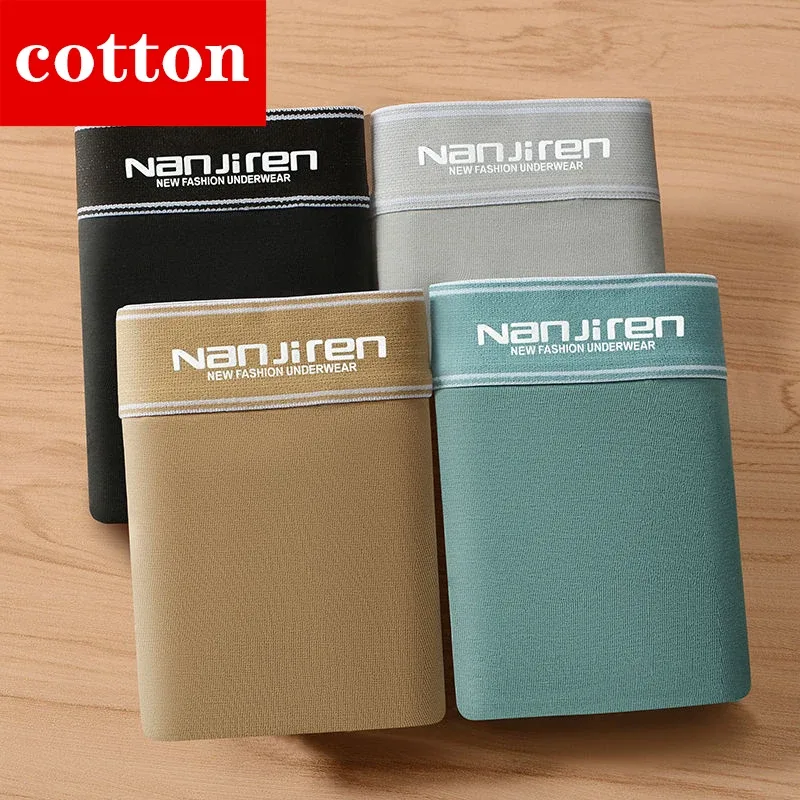4Pcs/lot Men's Underwear Sexy Boxer Shorts Cotton Panties Man Solid Underpants Male Soft U Convex Lingerie Plus Size L-6XL — image 2