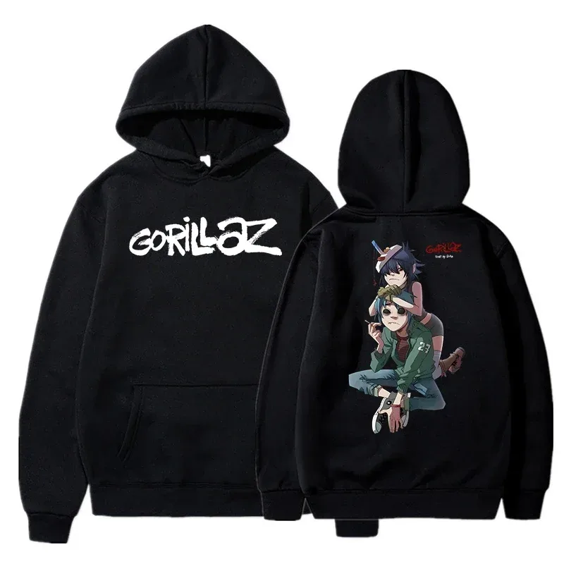 秋冬套頭衫長袖寬鬆柔軟衛衣街頭服飾外套 Gorillaz 印花男女連帽衫