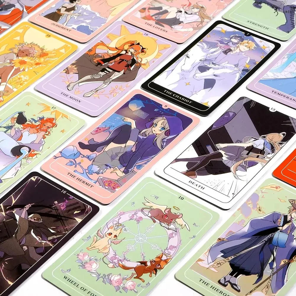Baralho de tarô de anime de 10,3 * 6 cm Explore os arquétipos, simbolismo e magia em personagens de anime modernos