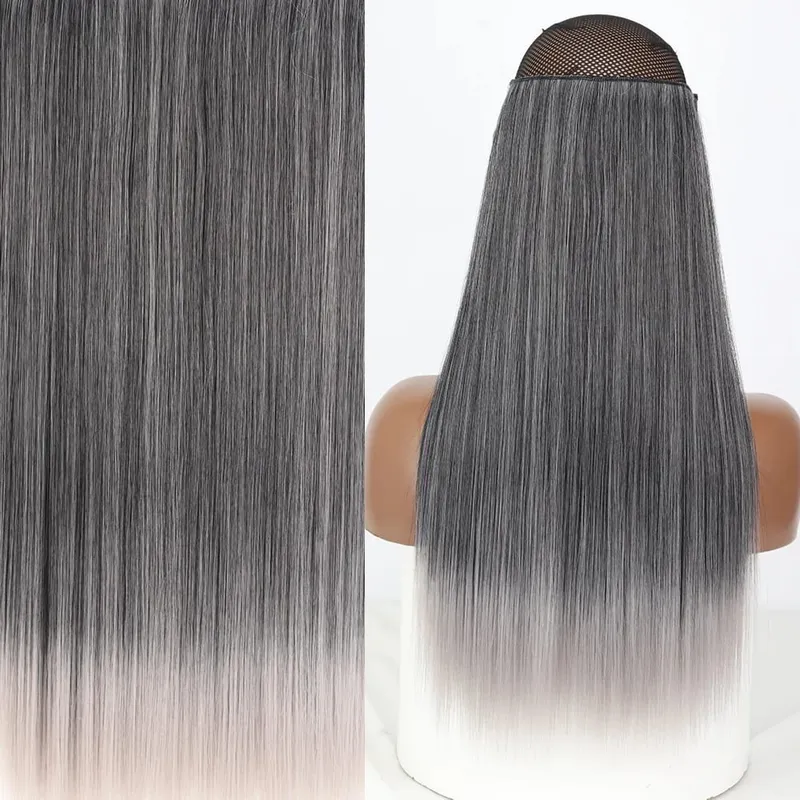 Synthetic No Clip Invisible Wire Hair Extensions Straight Black Blonde One Piece False Hairpiece Hair Extension — image 36