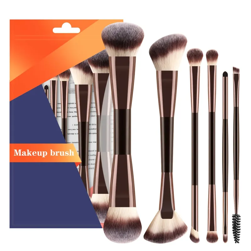 6Pcs Double Head Makeup Brush Set Powder Blush Contour Eyeshadow Eyebrow Brushes Full Face Cosmetic Tools