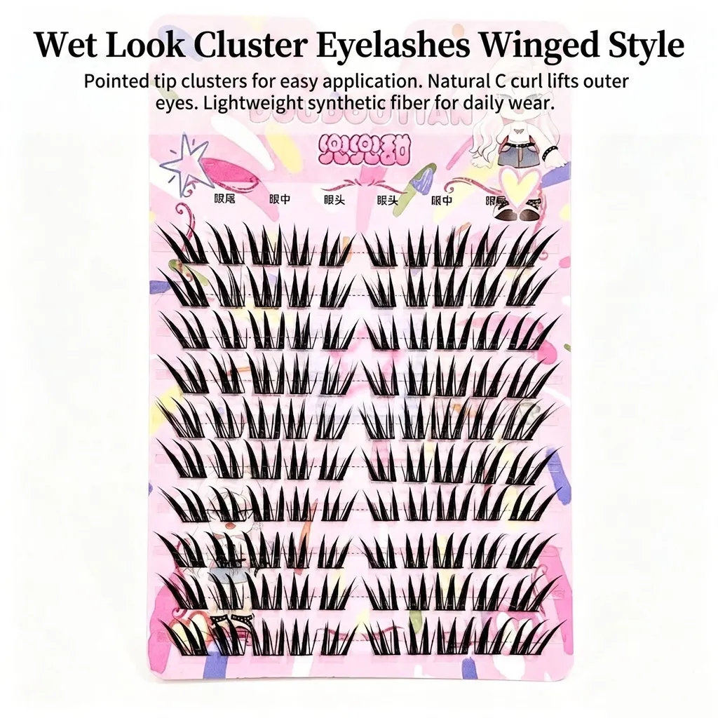 Cílios postiços com aparência molhada, 3/10 linhas, maquiagem diária, cluster, estilo alado, extensões de cílios, natural, curvado, fibra sintética, maquiagem para os olhos