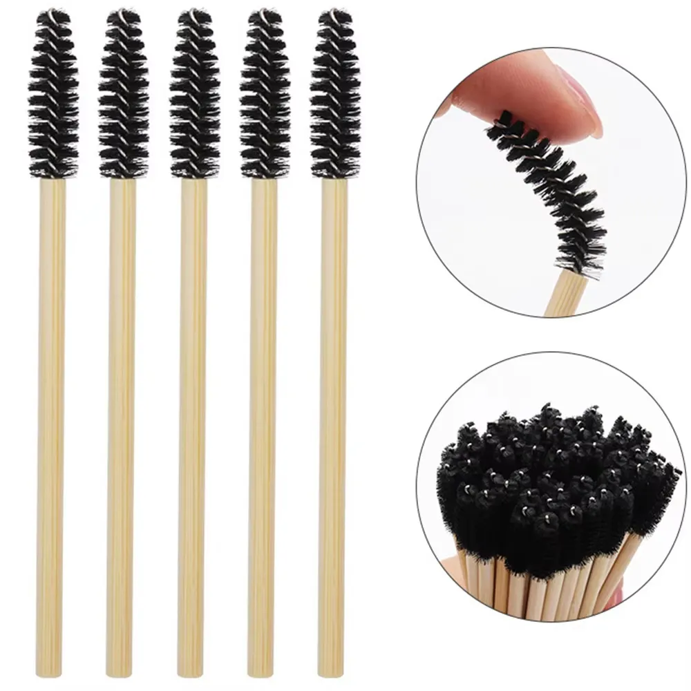 50 pçs alça de bambu escovas de cílios rímel varinhas aplicador cílios extensão escova sobrancelha spoolie escovas ferramenta de maquiagem