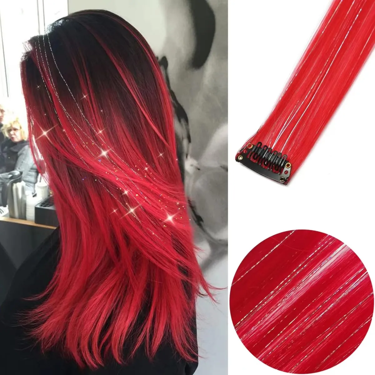 6 unidades/pacote colorido festa destaques clipe em extensões de cabelo 22 polegadas multi-cores cabelo liso sintético postiços — image 31