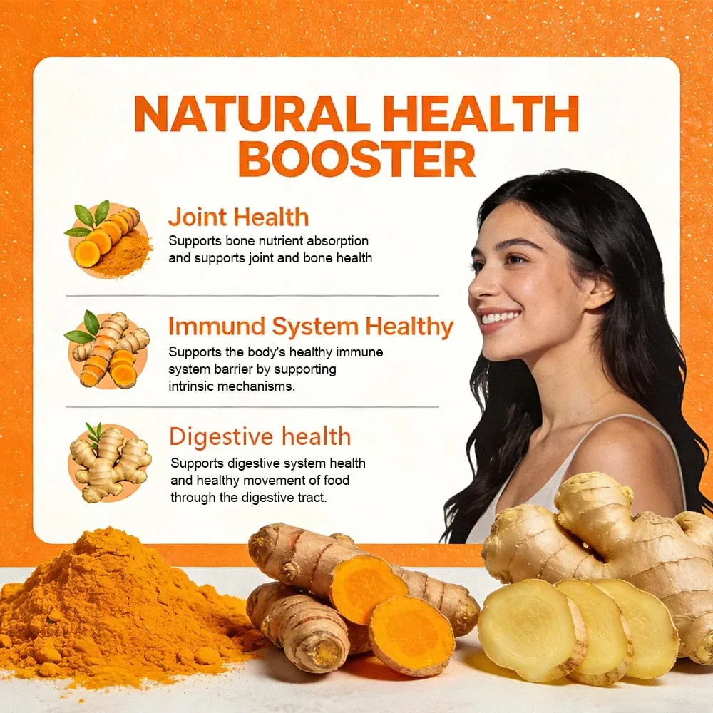 Turmeric and Ginger Root Capsules - Joint Bone and Muscle Health Support Promote Digestion Vegan & Non-GMO